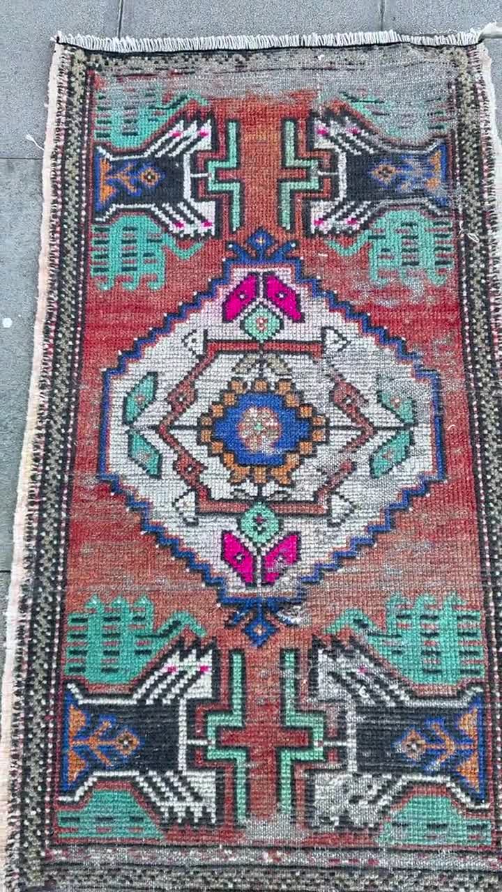 Old rug, oushak rug, doormat rug, bath mat rug, soft door mat, wool rug, turkish door mat rug, 1'6x2'9 feet vintage rug, entry rug, handmade high quality